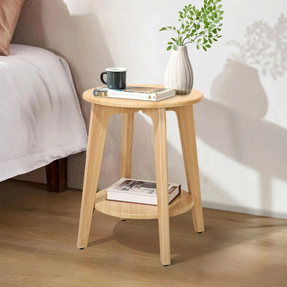 End Table Small Round Side Table with 2 Storage Shelves Walnut End Tables Accent Sofa Bedside Table