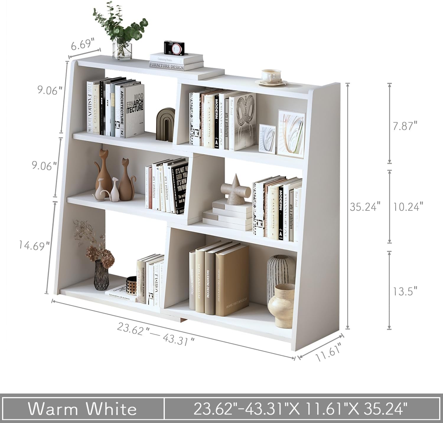 IOTXY Wooden Extendable Shelf Bookcase - 3-Tier Ladder Low Short Bookshelf for Small Space or