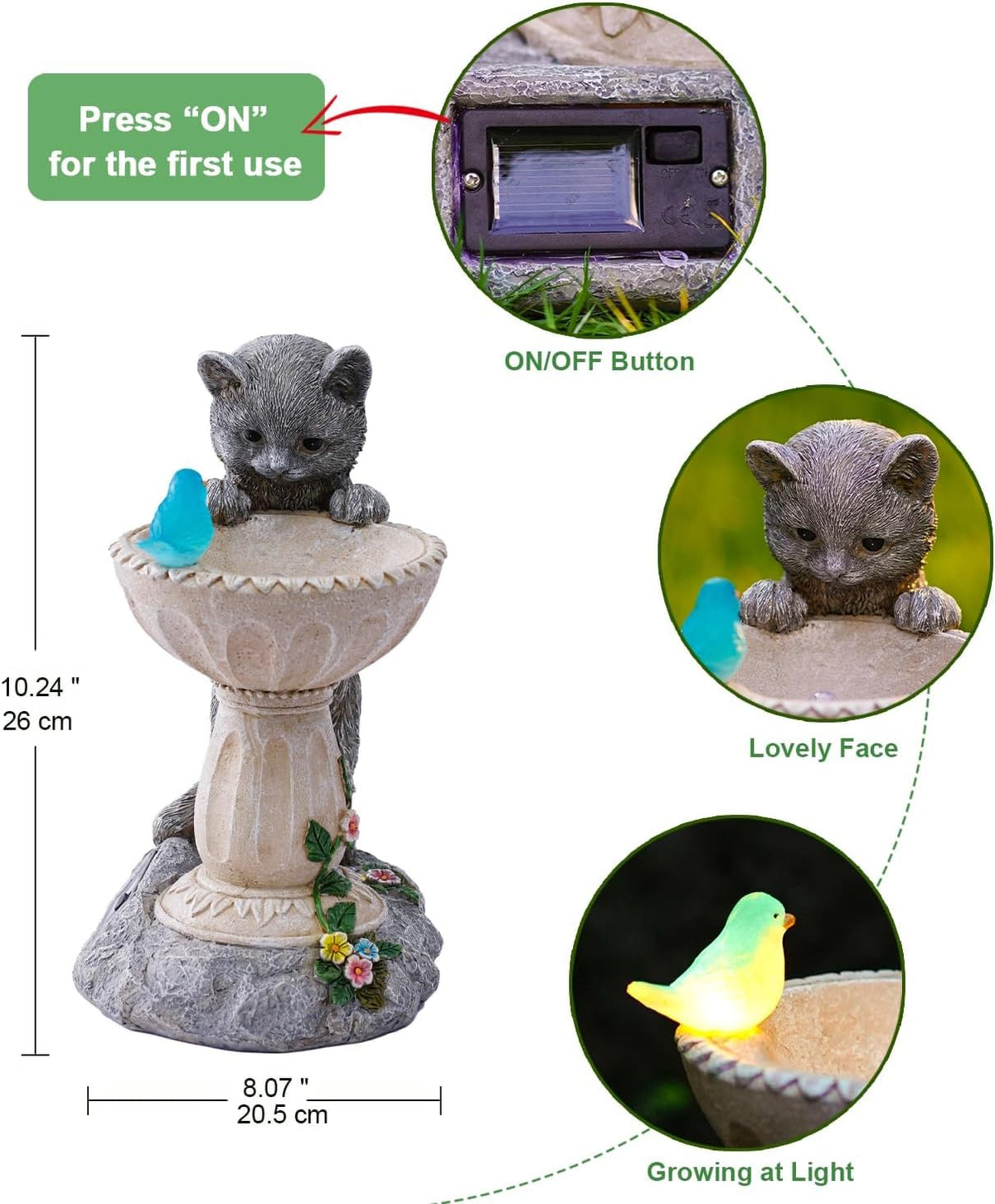 Cat Statues for Bird Bath: Outdoor Sculptures for Garden Lawn Patio Yard Balcony Porch - Unique