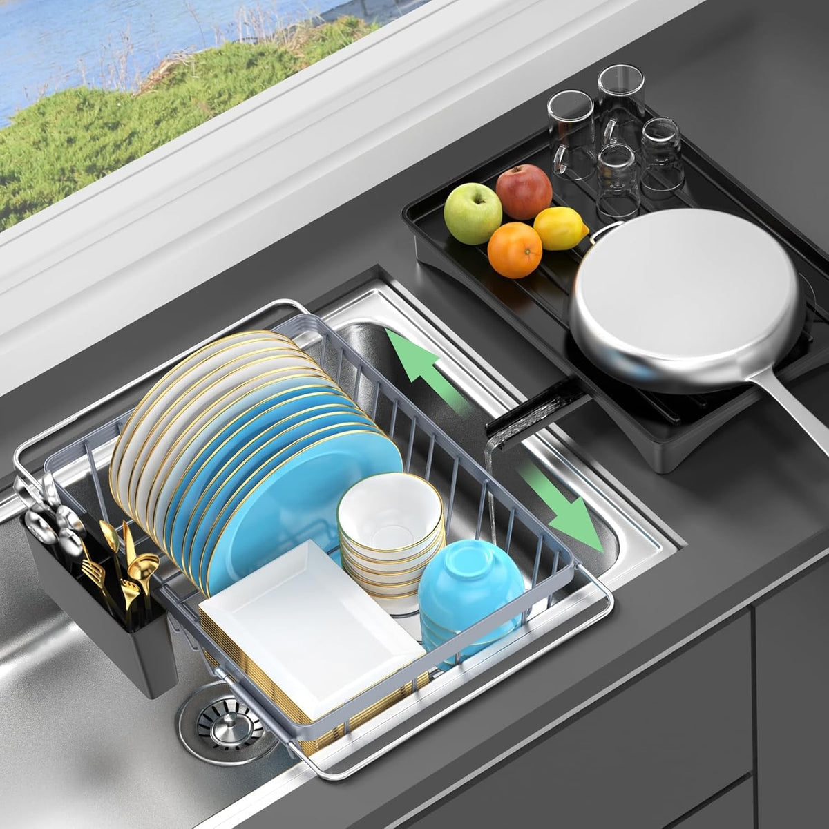 LEMIKKLE Expandable Dish Drying Rack- Space-Saving Dish Rack, Dish Drainers for Kitchen Counter