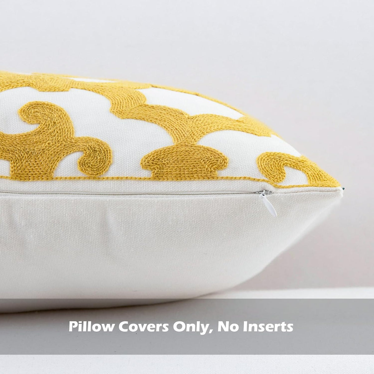 HWY 50 Mustard Yellow Decorative Throw Pillow Covers 18x18 Inch (1 Piece), Embroidered Cotton