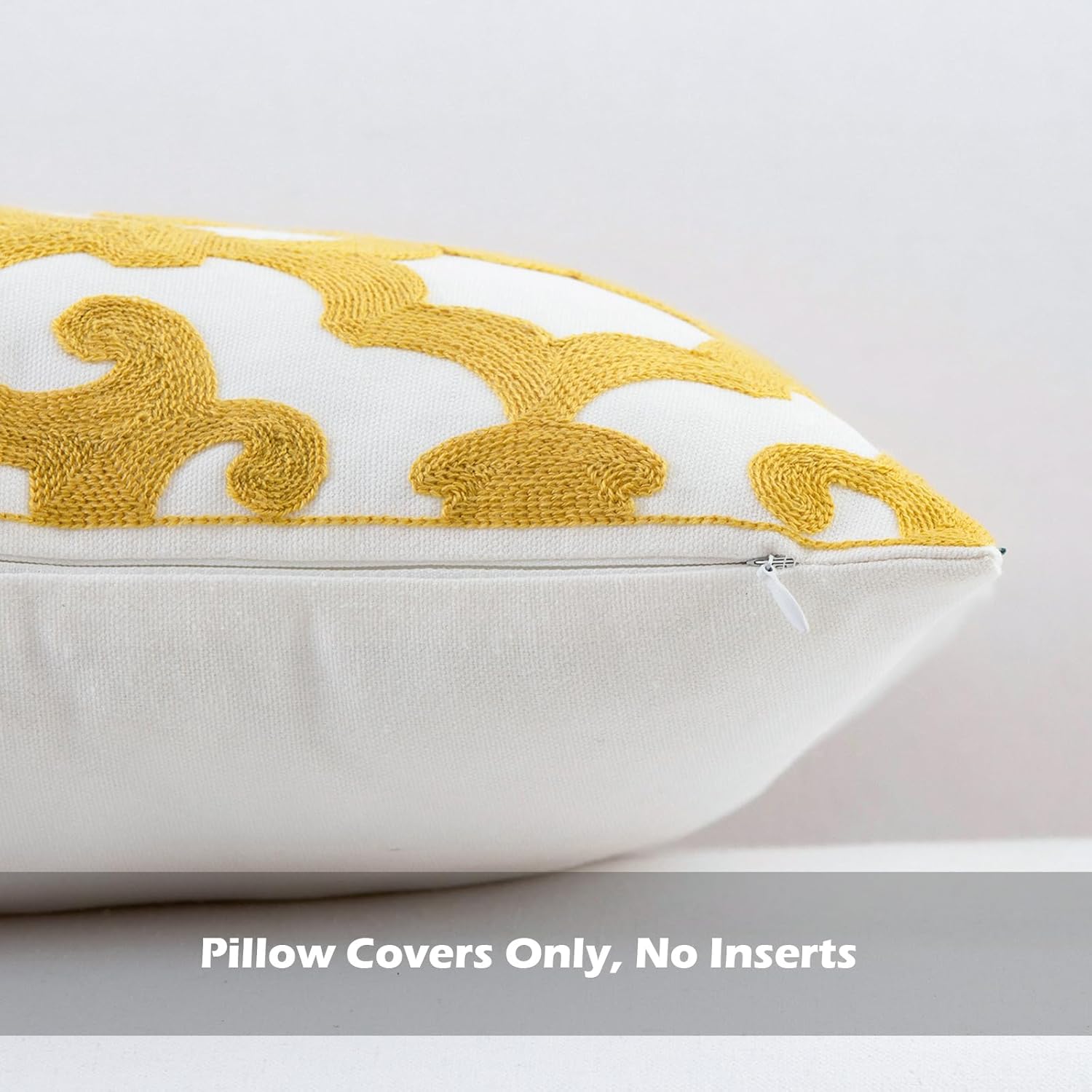 HWY 50 Mustard Yellow Decorative Throw Pillow Covers 18x18 Inch (1 Piece), Embroidered Cotton