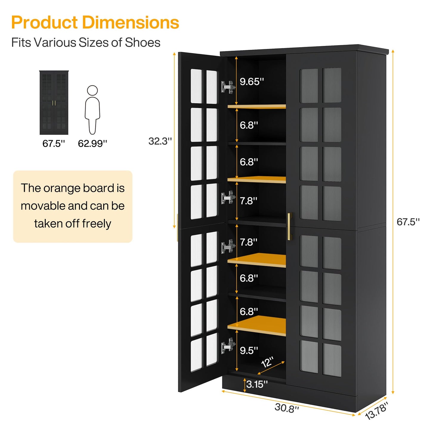 Tribesigns Tall Shoe Cabinet with Doors, 8-Tier Modern Shoe Storage Cabinet