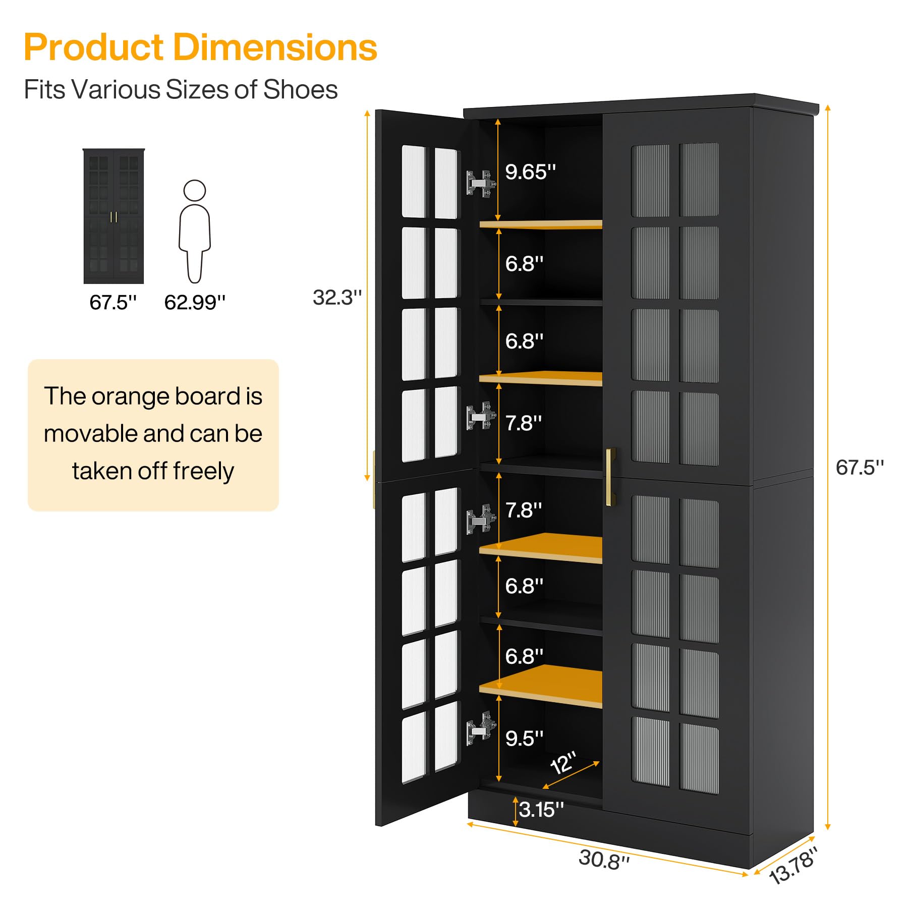 Tribesigns Tall Shoe Cabinet with Doors, 8-Tier Modern Shoe Storage Cabinet
