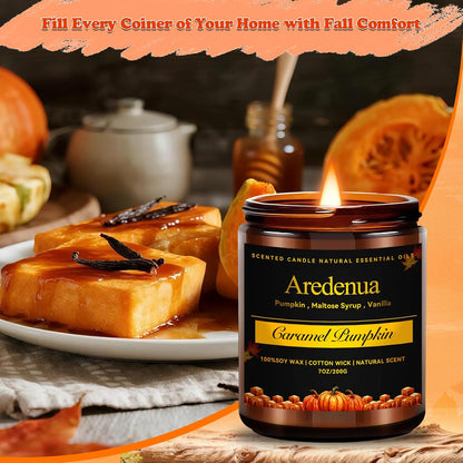 Fall Candles - Caramel Pumpkin Candle | Halloween Pumpkin Candles - Autumn7 OZ Autumn Soy Candle
