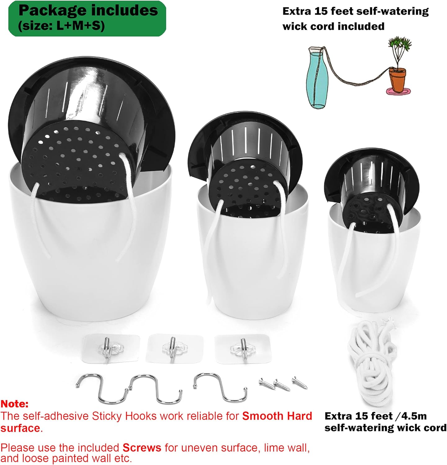 3 Pack Self Watering Wall Hanging Planter Pots Vertical Garden Window Hang Mount Indoor Outdoor
