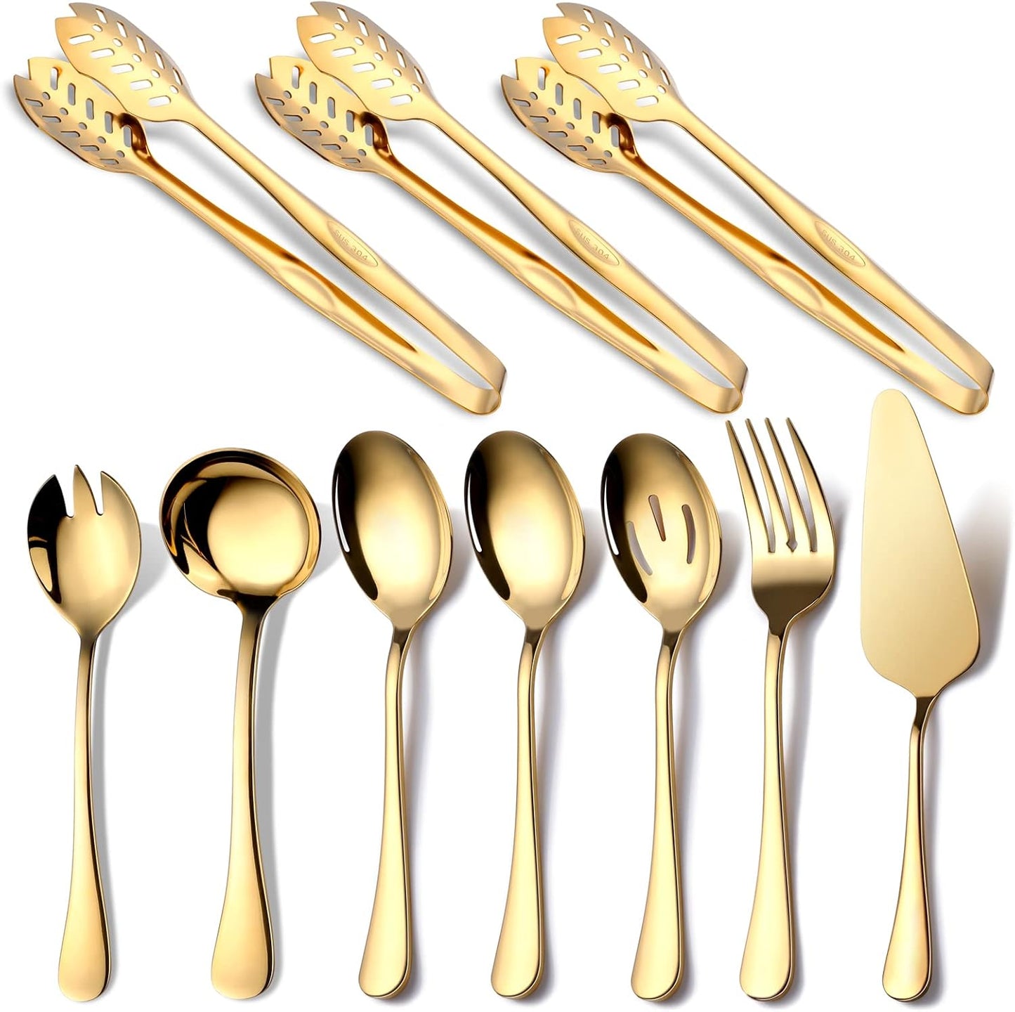Gold Serving Utensils, OGORI 10-Piece Polished Stainless Steel Gold Serving Utensils Set Include