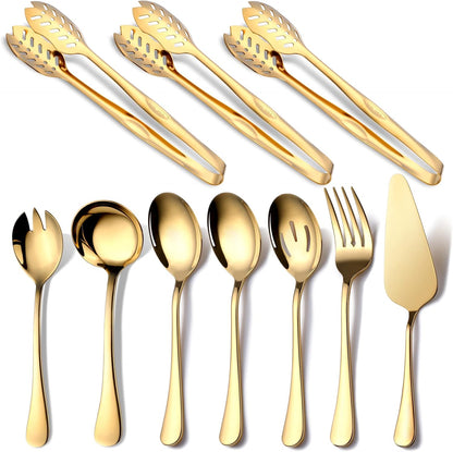 Gold Serving Utensils, OGORI 10-Piece Polished Stainless Steel Gold Serving Utensils Set Include