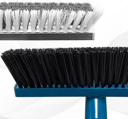 Stiff Bristle Deck Brushes for Scrubbing Heavy Duty with Rubber Scrape Squeegee, 55” Long Handle