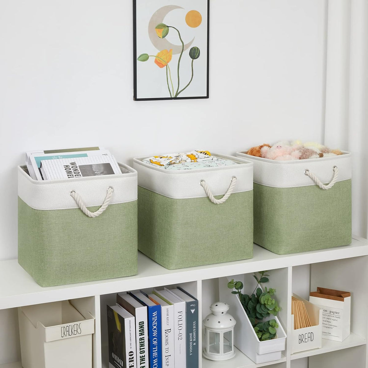 Bidtakay Cubby Storage Bins Set of 3 Fabric Baskets for Shelves Closet Drawer Organizer Storage