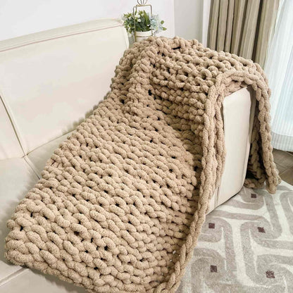 Chunky Knit Blanket Throw 48"x71", Chenille Throw Blankets, Handmade Warm & Cozy Blanket Couch Bed