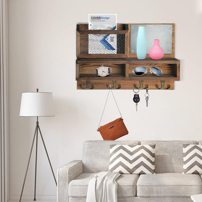 Key Holder for Wall, Mail Organizer Wall Mount with Key Hooks and Wallet Holder, Sunglasses Storage