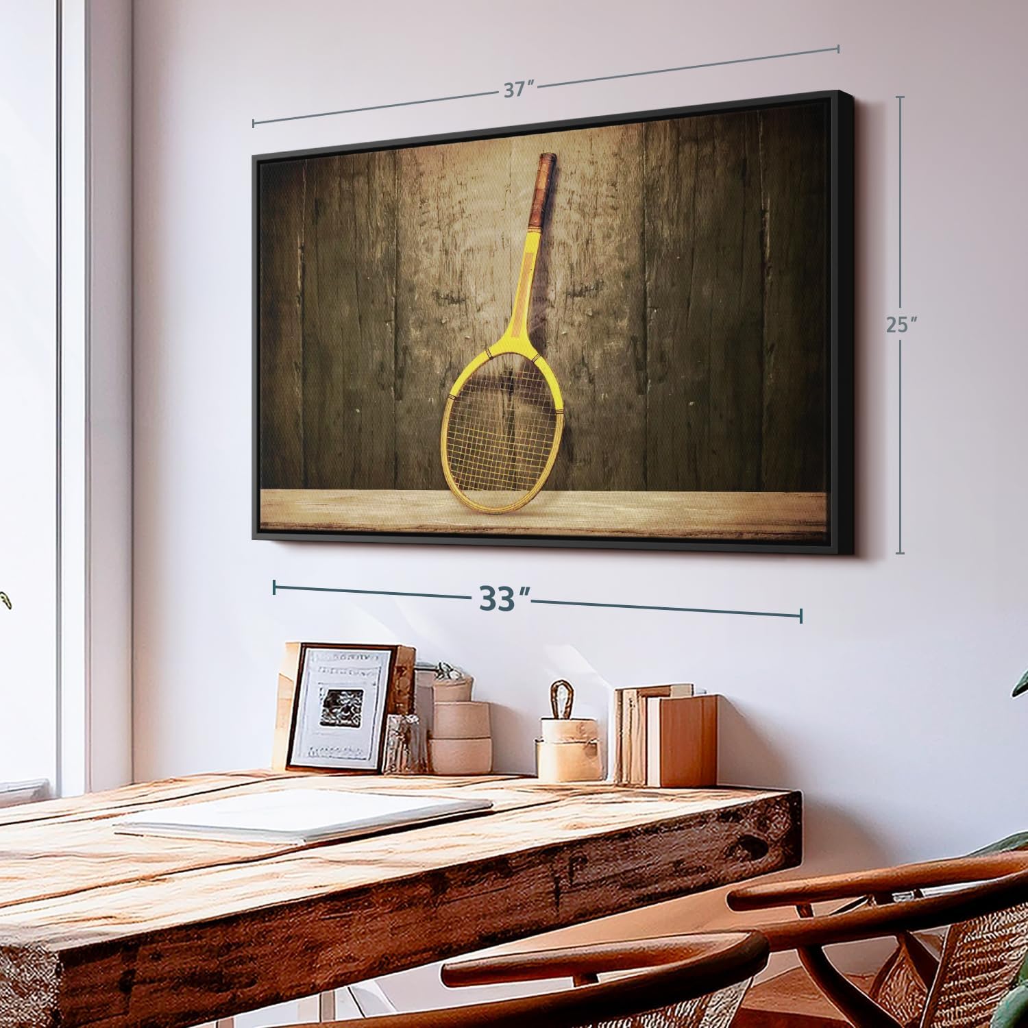 ElephantStock Vintage Tennis Racket Wall Art - Horizontal Framed Canvas - 1-Piece Living Room Wall