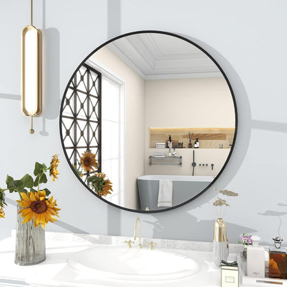 BEAUTYPEAK 30 Inch Round Mirror, Metal Frame Circle Mirror, Wall Mounted for Entryway, Bathroom