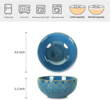 Sureasy Ceramic Ice Cream Bowls Set of 4-12 oz Blue Small Dessert Bowls for Kitchen, Perfect for