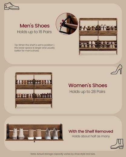 VASAGLE Shoe Storage Cabinet Organizer with 4 Flip Drawers, Freestanding Narrow Shoe Rack Cabinet