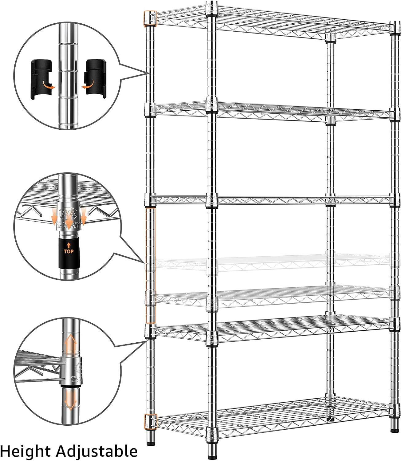 1250 lbs Steel Heavy Duty 5-Tier Utility Shelving Unit Steel Organizer Wire Rack for