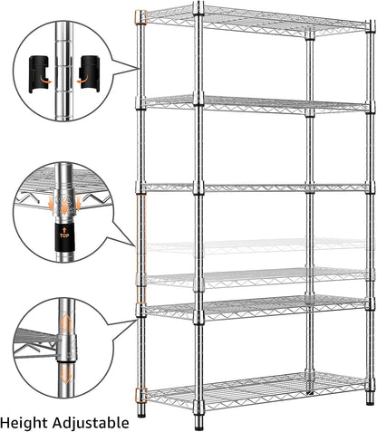 1250 lbs Steel Heavy Duty 5-Tier Utility Shelving Unit Steel Organizer Wire Rack for