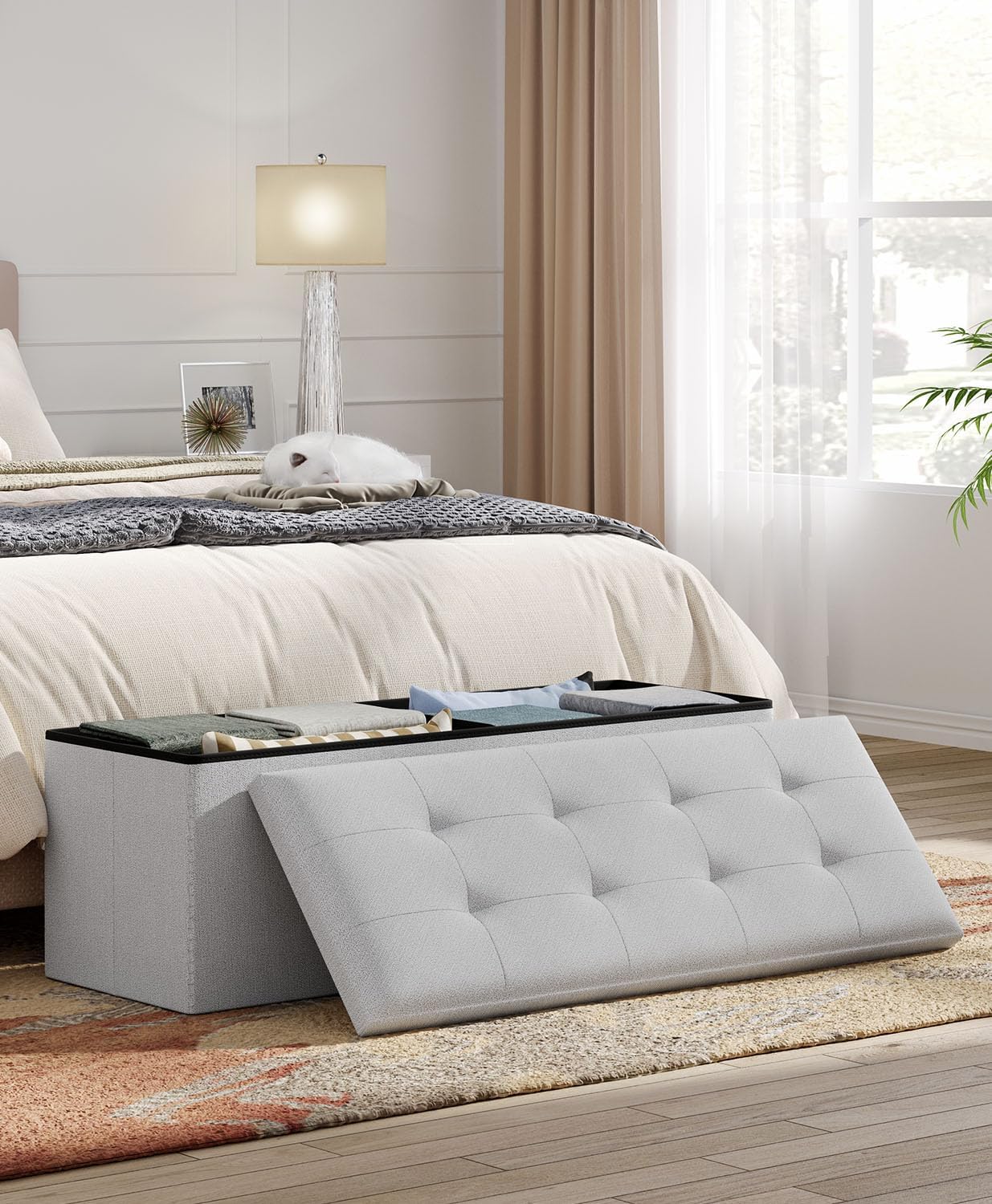 Storage Ottoman Bench, Folding Ottoman Foot Rest, End of Bed Bench,Storage Chest, for Living Room