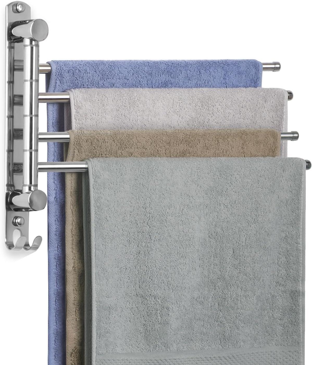 Bathroom Towel Rack JSVER Swivel 4 Arms Extended Towel Holder, SUS304 Stainless Steel Space Saving
