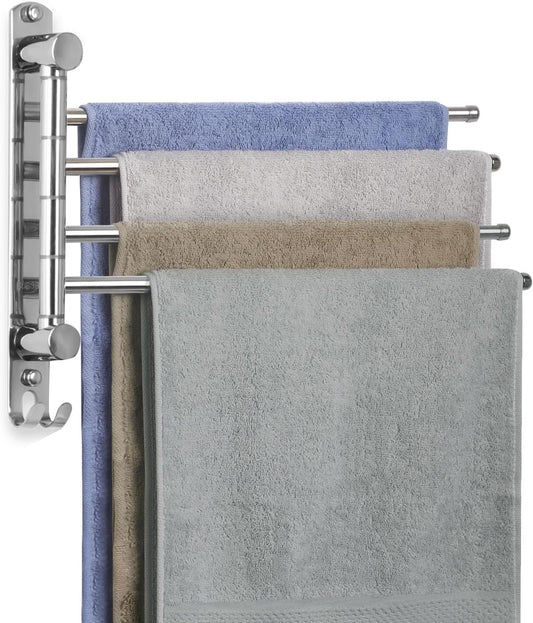 Bathroom Towel Rack JSVER Swivel 4 Arms Extended Towel Holder, SUS304 Stainless Steel Space Saving