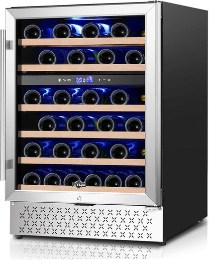 Tylza 24 Inch Dual Zone Wine Cooler Refrigerator, 46 Bottle Built-in or Freestanding, 24'' Wine