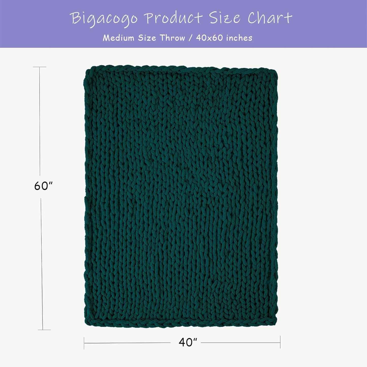 Bigacogo Chunky Knit Throw Blanket for Couch, 40x60 inches, 100% Hand Knitted with Thick Jumbo