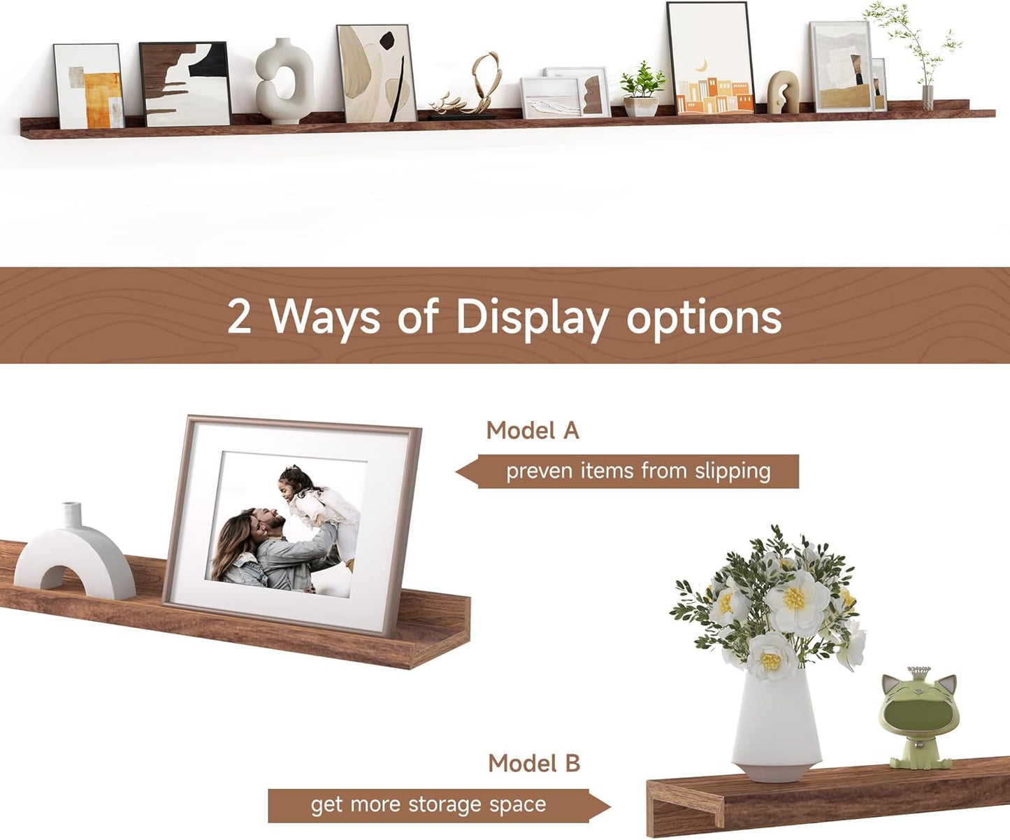 Floating Picture Ledge Shelves for Wall Set of 2, 95 Inches Picture Ledge Shelf with Long Large