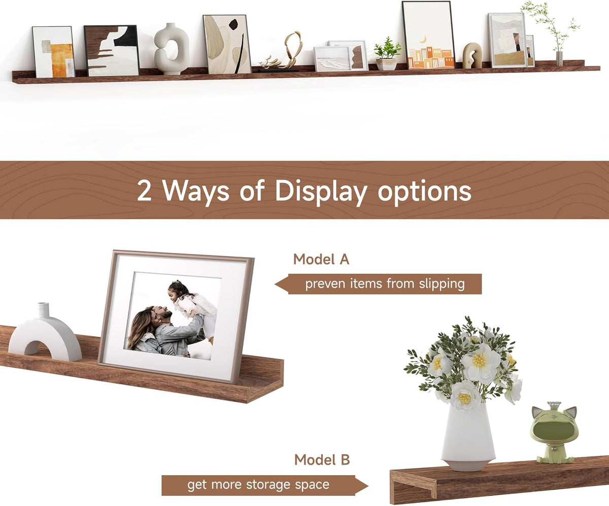 Floating Picture Ledge Shelves for Wall Set of 2, 95 Inches Picture Ledge Shelf with Long Large