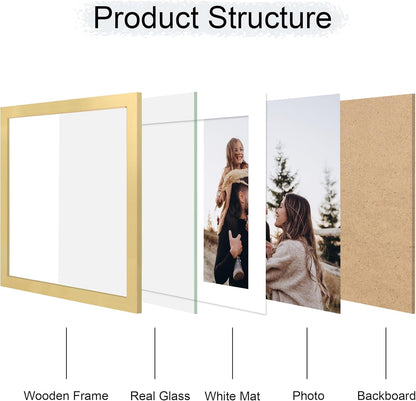 12x12 Picture Frame Set of 4, 12 x 12 Wood Photo Frames with Mat for 10x10 or 30x30cm Diamond