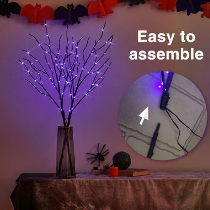 Fudios Halloween Lighted Branches with Timer 100 LED Purple Fairy Lights 32IN, Artificial Black