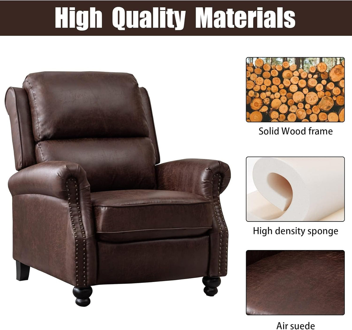 CANMOV Pushback Recliner Chair Set of 2，Leather Armchair Push Back Recliner with Rivet Decoration