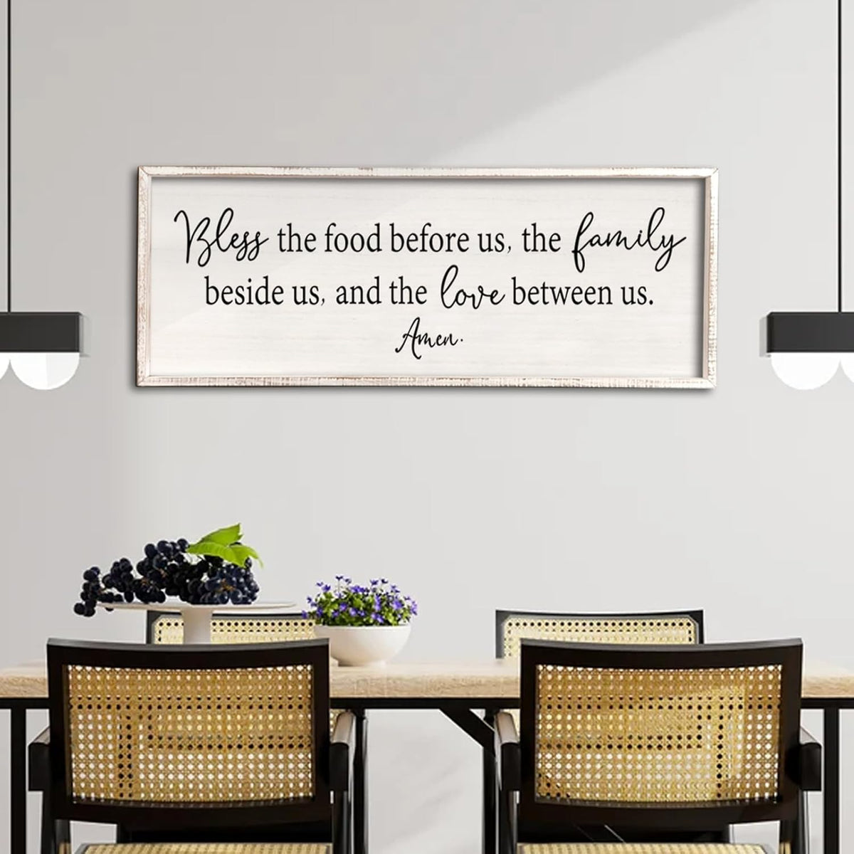 Bless the Food Before Us Sign Wall Decor 40"X15" Large Farmhouse Dining Room Wall Decor Framed Wood
