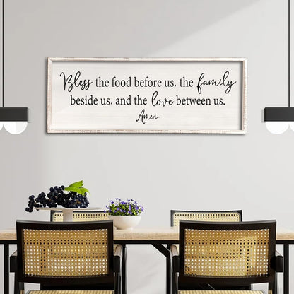 Bless the Food Before Us Sign Wall Decor 40"X15" Large Farmhouse Dining Room Wall Decor Framed Wood