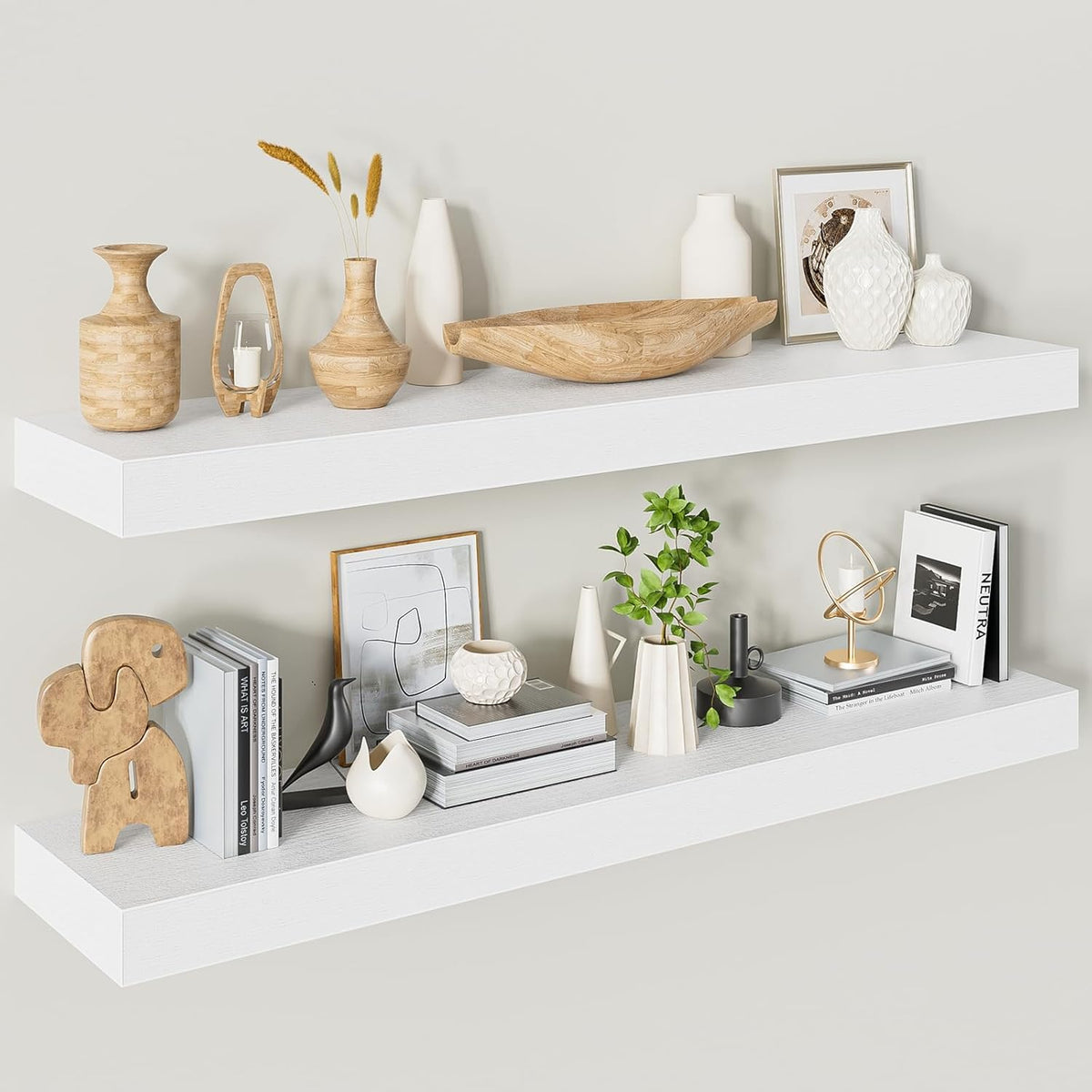 40 Inches Floating Shelves for Wall,9.3" Deep White Long Floating Shelves Set of 2,Large Display &