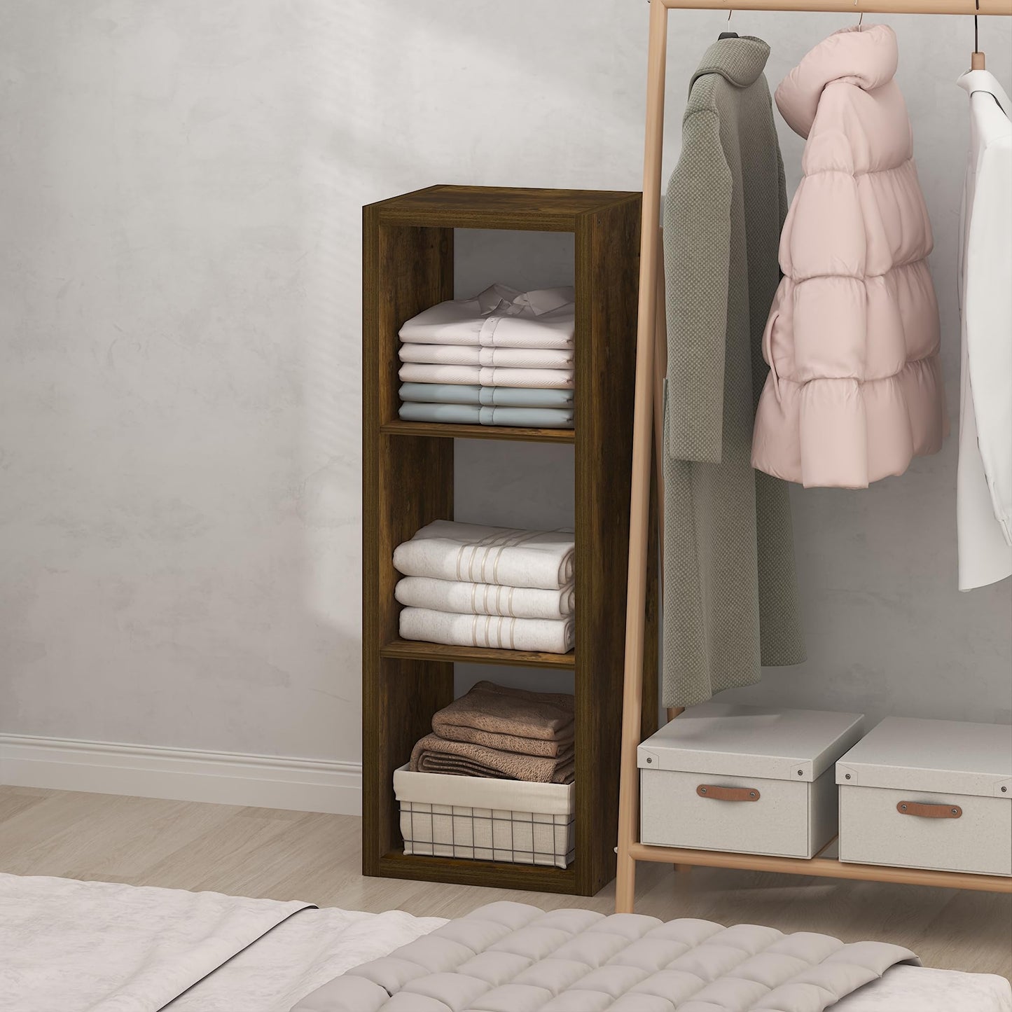 Furinno Cubic Extra Thick 3-Cube Closet Organizers and Storage, Amber Pine