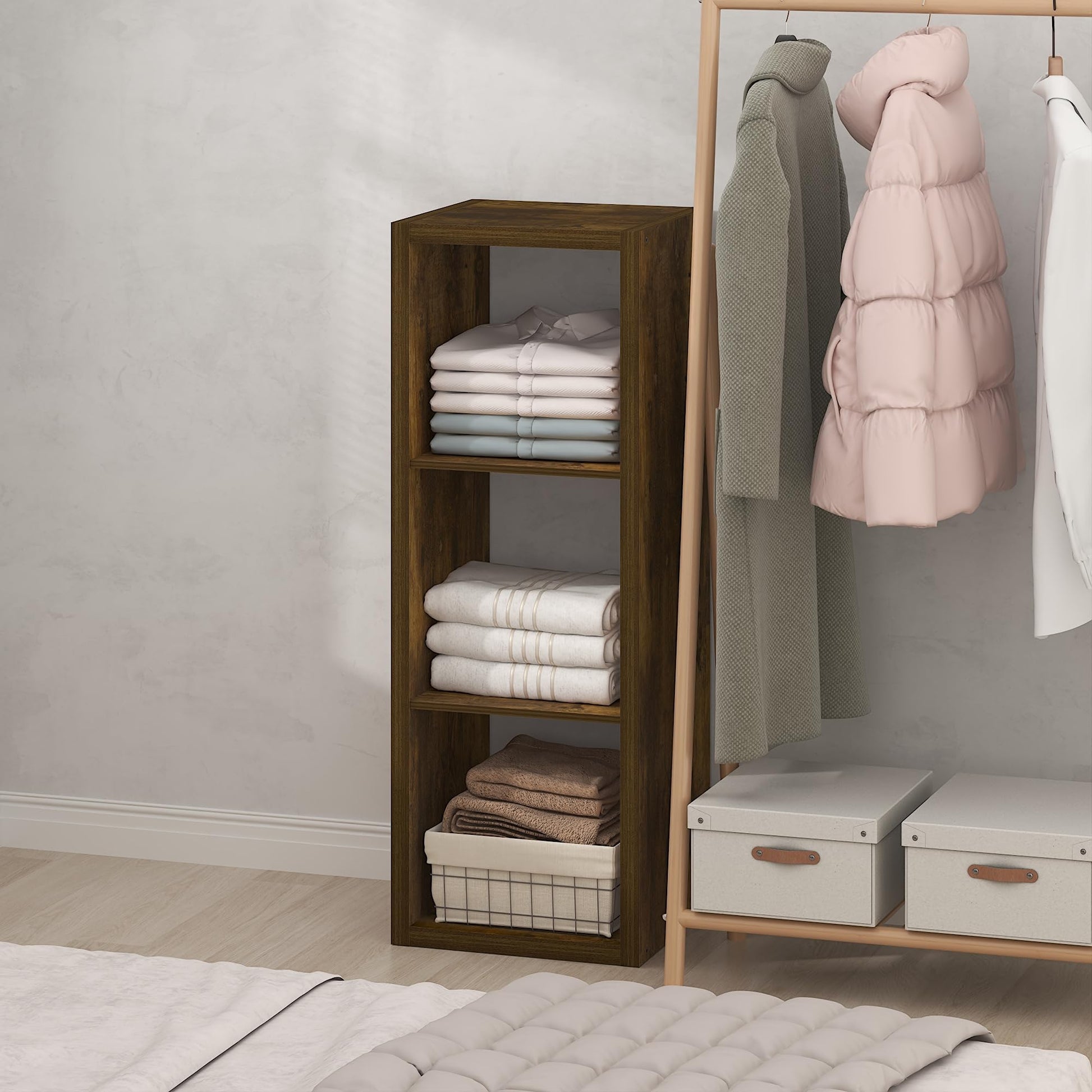 Furinno Cubic Extra Thick 3-Cube Closet Organizers and Storage, Amber Pine