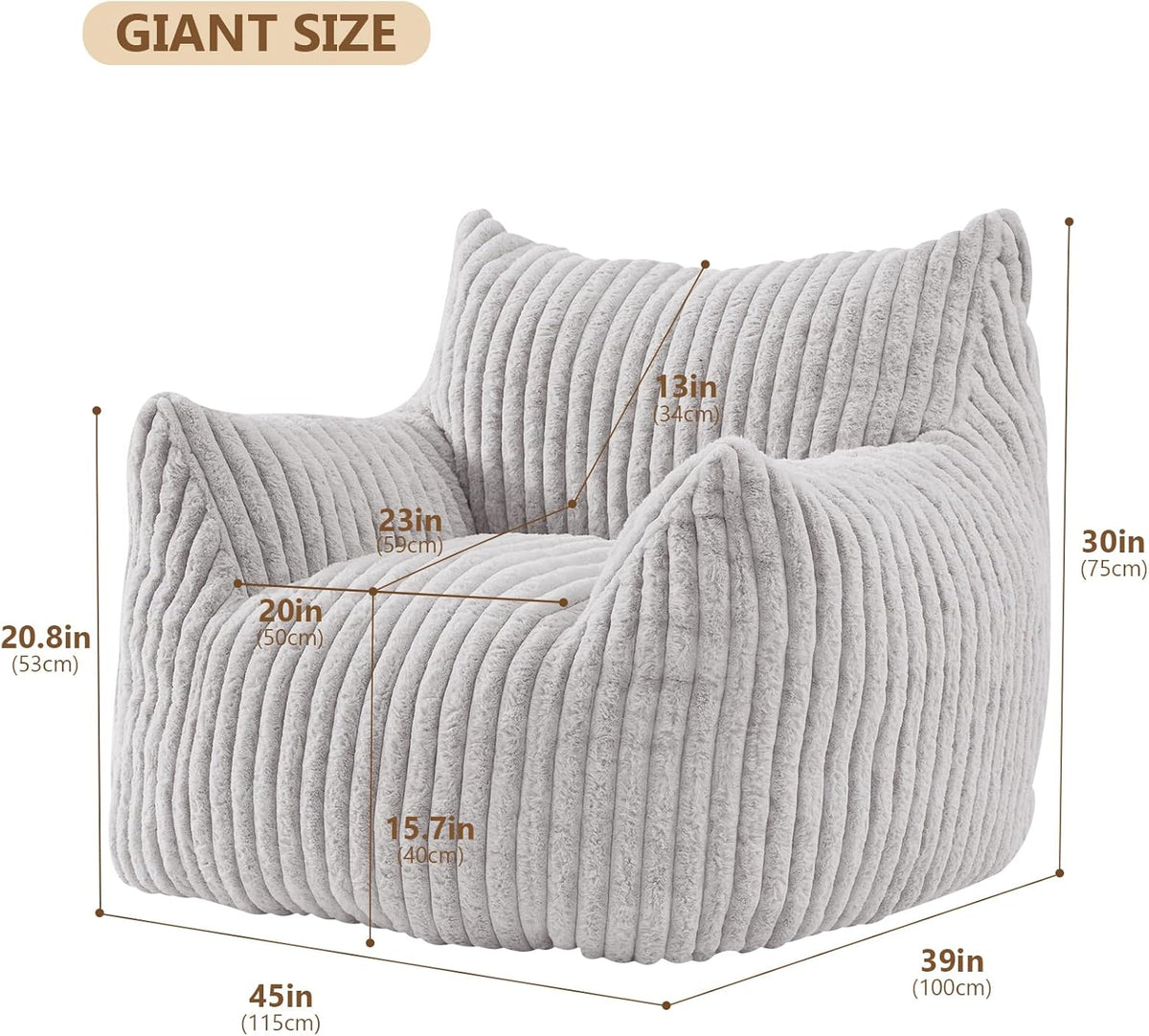 Giant Bean Bag Chairs for Adults Teens, Large Bean Bag Sofa Chairs with Filling Comfy Fuzzy BeanBag