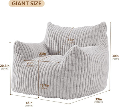 Giant Bean Bag Chairs for Adults Teens, Large Bean Bag Sofa Chairs with Filling Comfy Fuzzy BeanBag