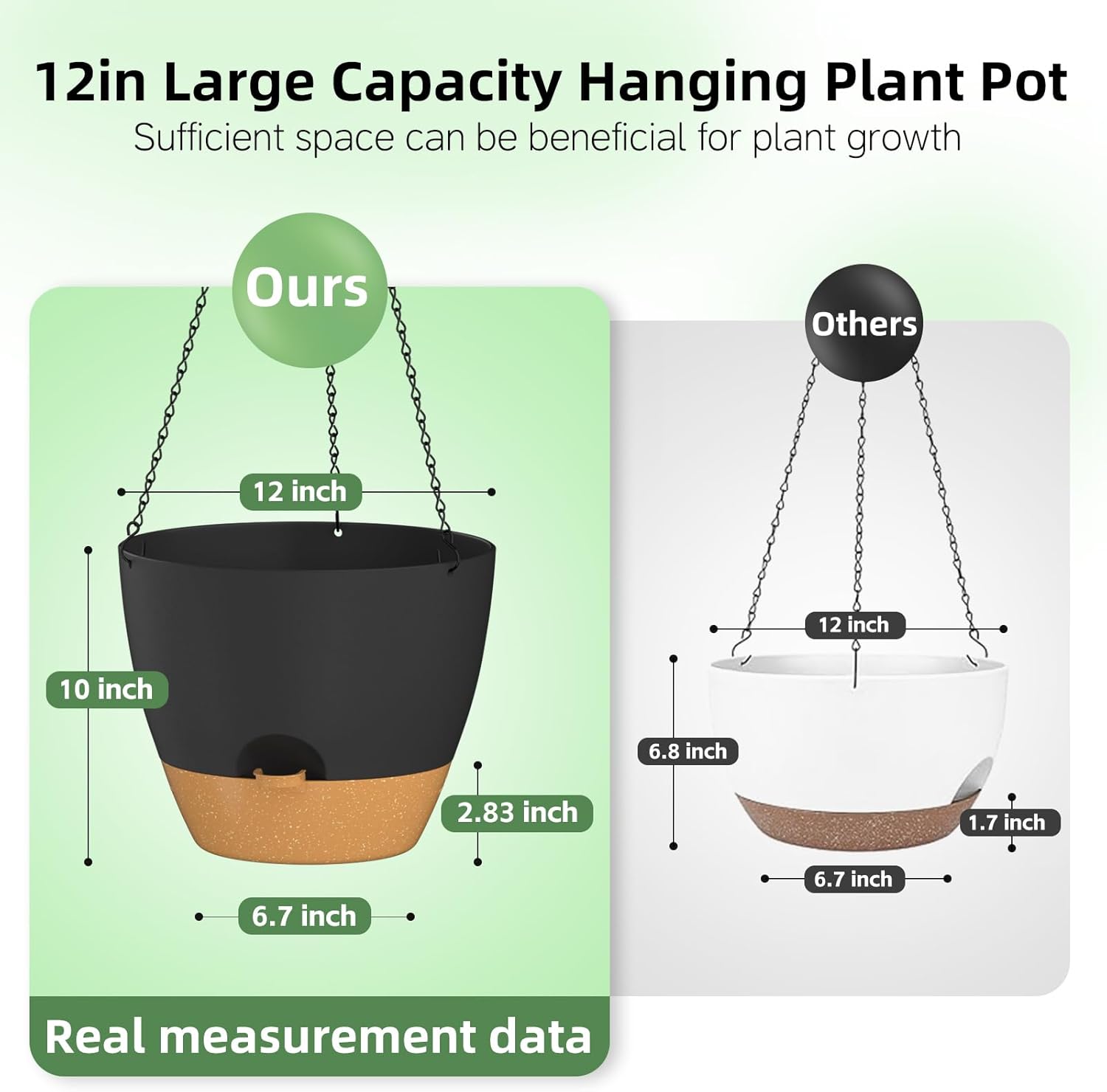 ZMTECH 12 Inch Hanging Planters for Indoor Outdoor Plants, 1 Pack Self Watering Hanging Plant Pots