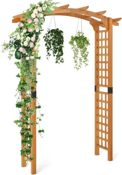 Giantex 7.5FT Wood Garden Arbor Trellis, Wooden Wedding Arch for Ceremony Party, Outdoor Archway