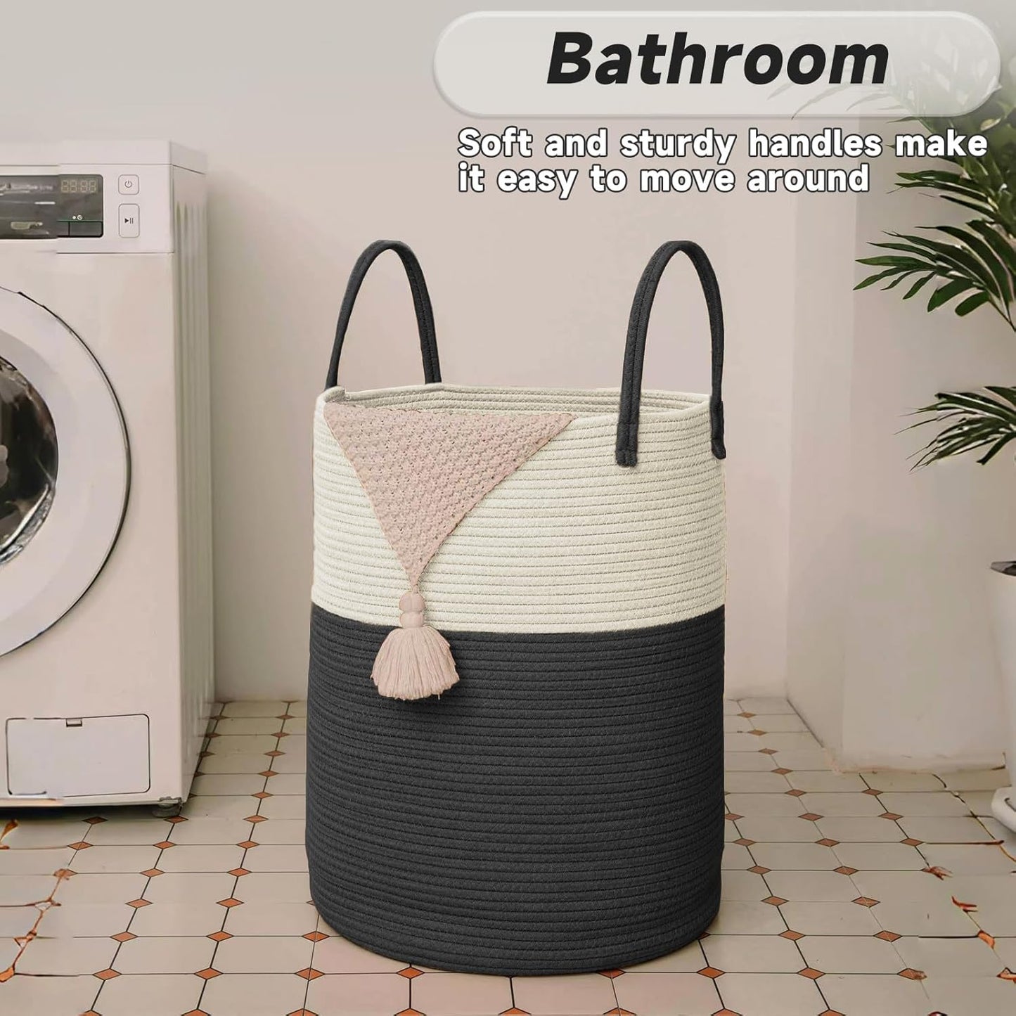 Large Woven Laundry Basket Hamper,100L Cotton Rope Storage Bin for Blankets,Toys and