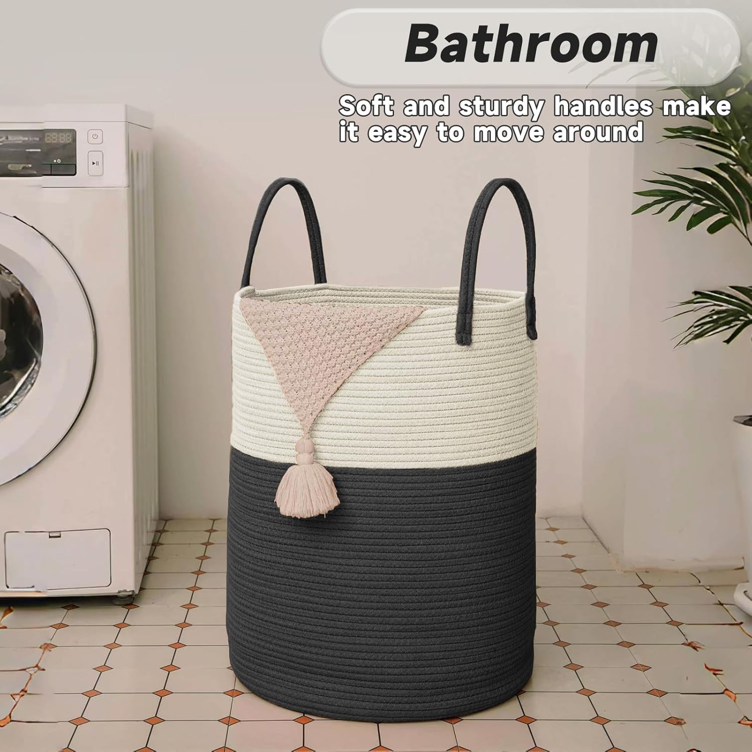 Large Woven Laundry Basket Hamper,100L Cotton Rope Storage Bin for Blankets,Toys and