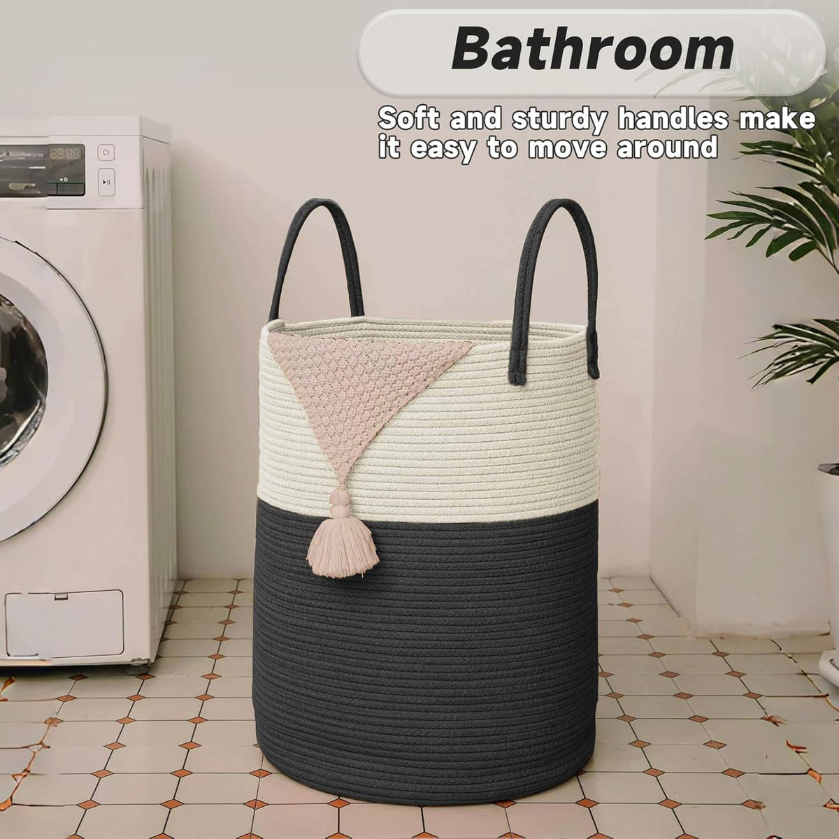 Large Woven Laundry Basket Hamper,60L Cotton Rope Storage Bin for Blankets,Toys and
