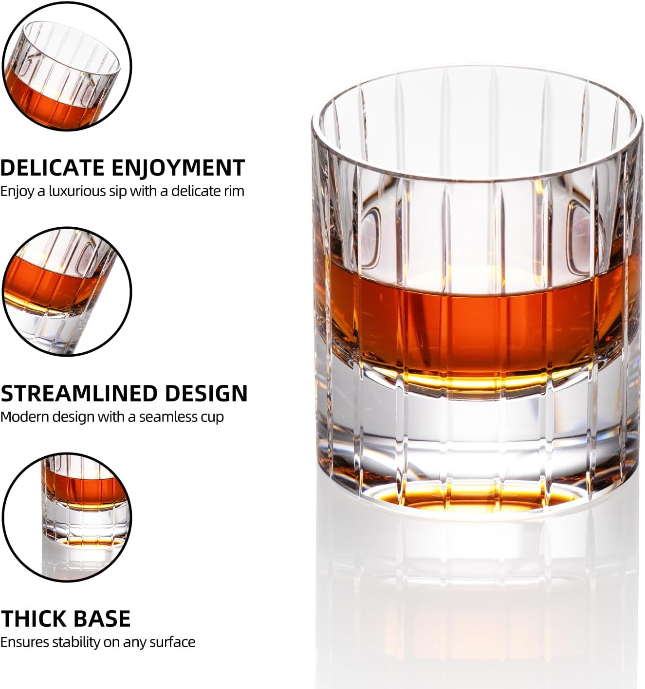 KAMMAK Crystal Whiskey Glasses Set of 2, Handcrafted 6.43oz Old Fashioned Glasses Stemless, Luxury
