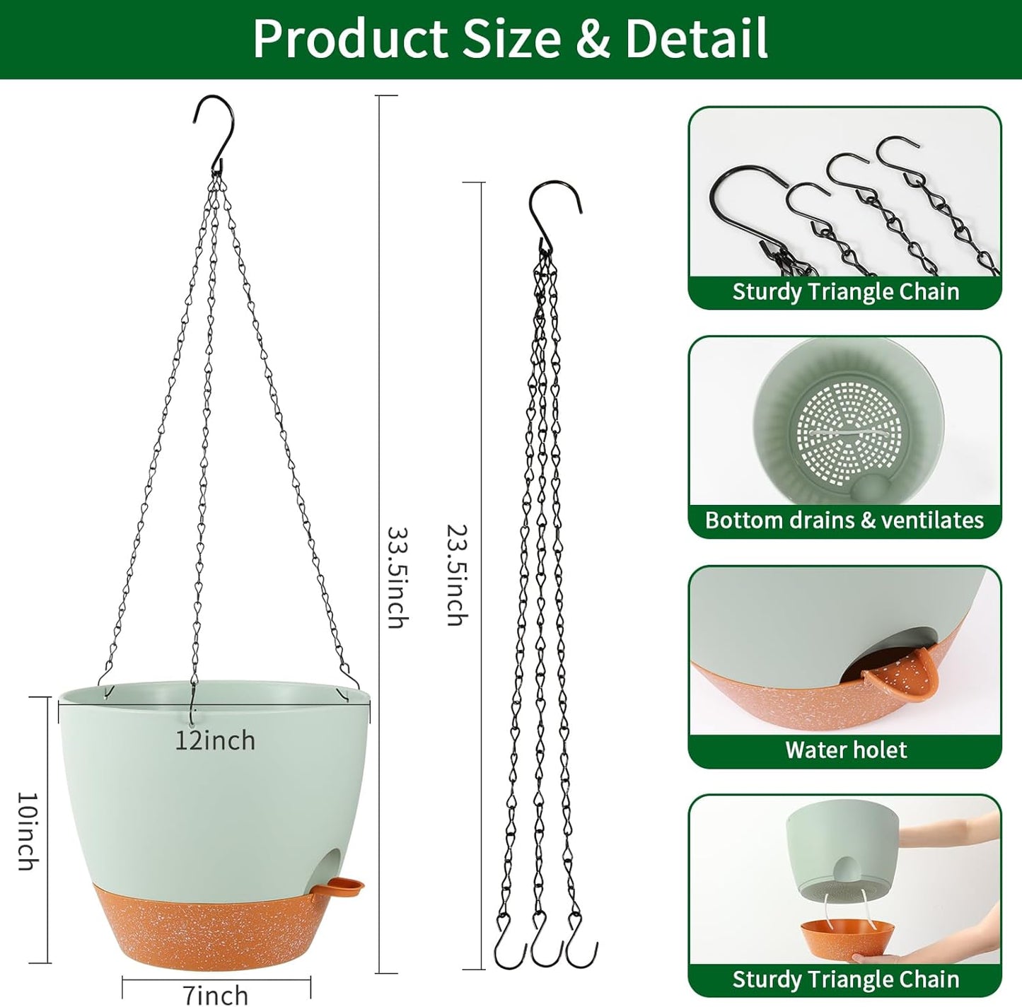 GARDIFE Large Hanging Planter, 12 inch Hanging planters for Indoor. Outdoor Plants, Self Watering