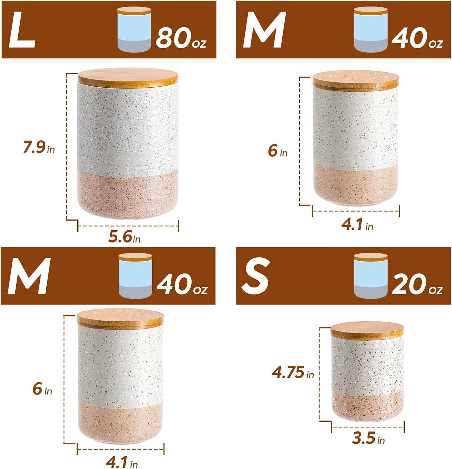 Yangbaga Canisters Sets for Kitchen Countertop-Set of 4 Ceramic Kitchen Canisters Food Storage Jar