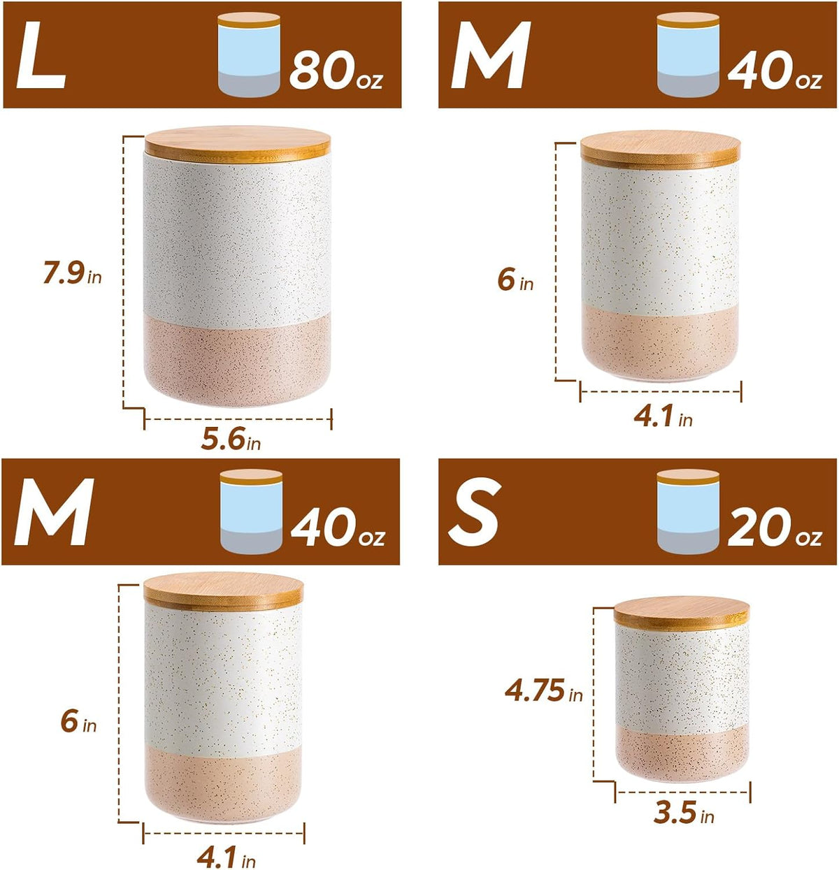 Yangbaga Canisters Sets for Kitchen Countertop-Set of 4 Ceramic Kitchen Canisters Food Storage Jar