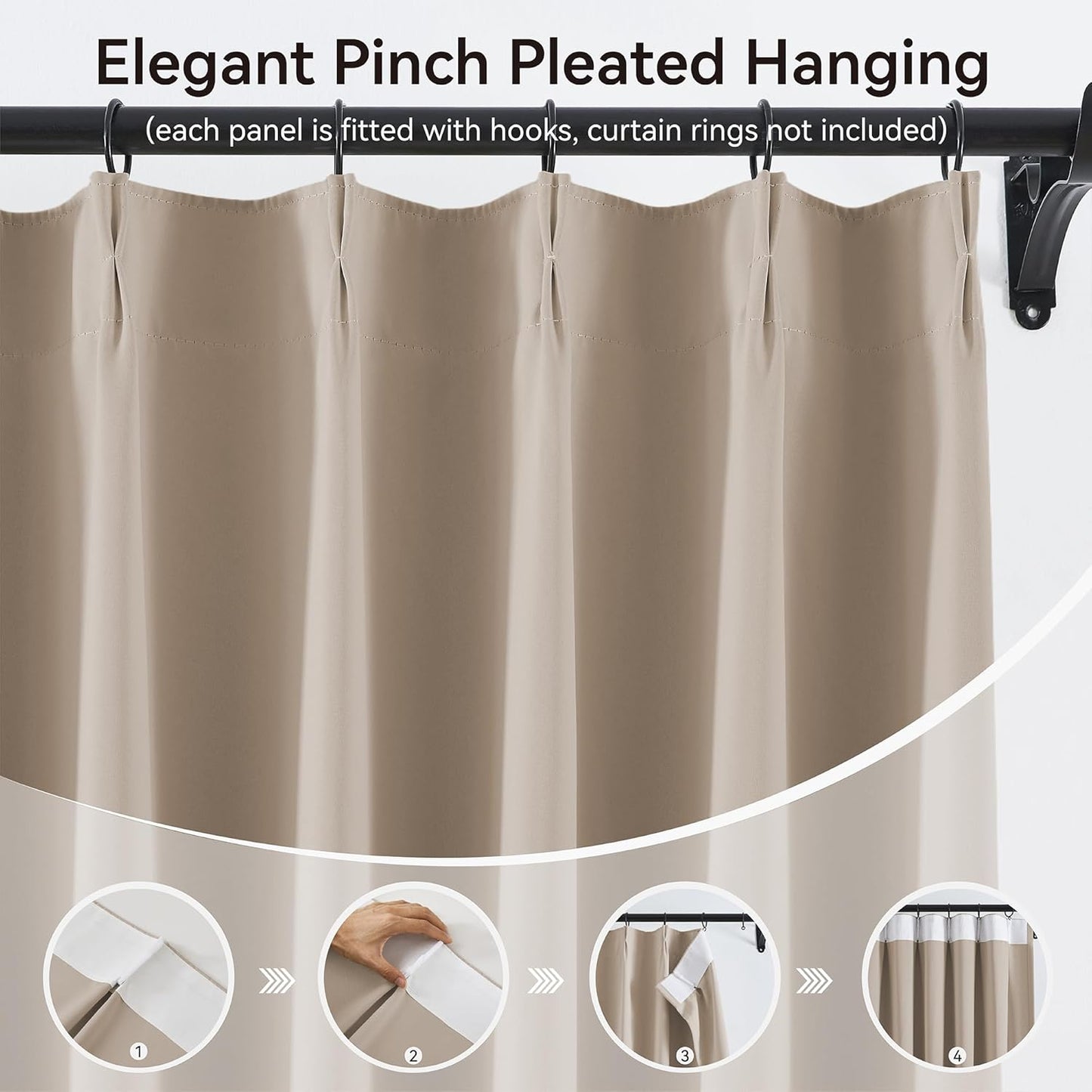 KangBang Pinch Pleated Blackout Curtains 84 Inch Length 2 Panels Set, Room Darkening Black Out
