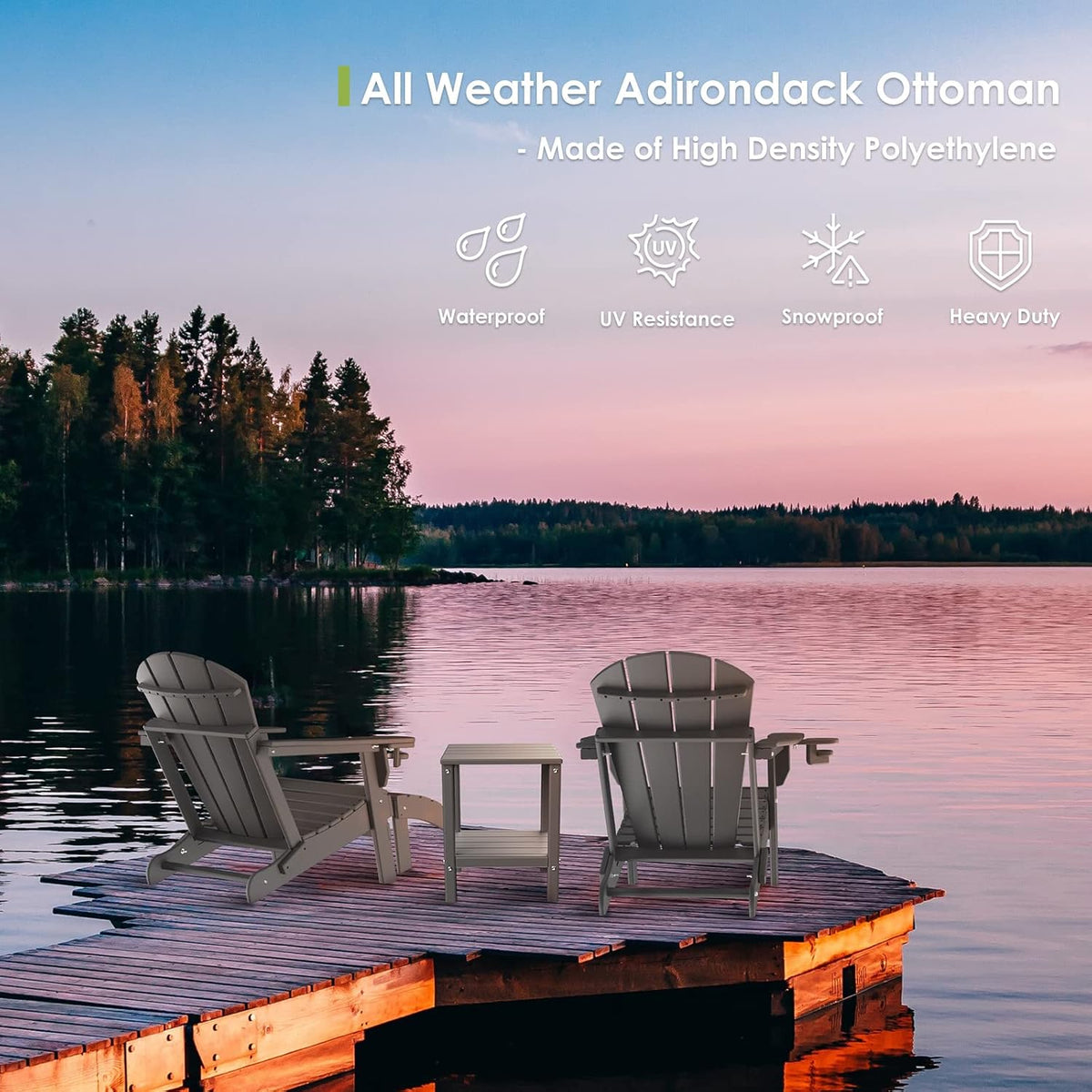 GREENVINES Adirondack-Ottoman | Set of 2 | HDPE Plastic | Outdoor Footrest | All Weather | Foot